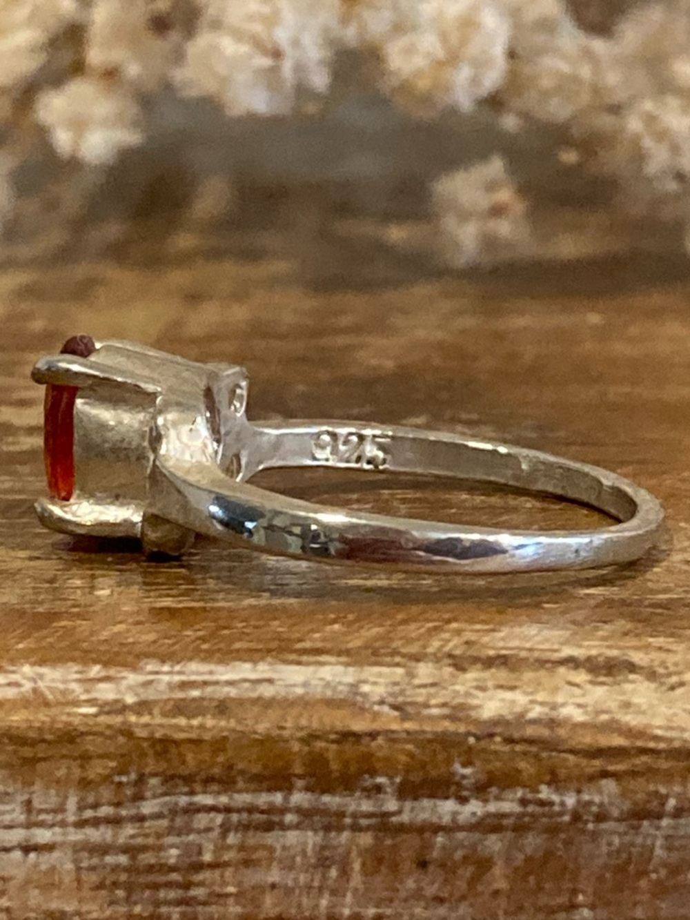 Sterling Silver 925 Orange Red Faceted Gemstone Ring Size 7 - Picture 4 of 13
